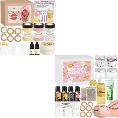 2-in-1 Organic DIY Scrub Making Kit for Lips & Body - Moisturizing, Exfoliating with Shea Butter, Almond & Essential Oils - Gift Set for Women/Men