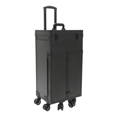 DEIGEHJRE Rolling Makeup Case, 31.5" H Makeup Organizer Travel Case W/Wheel + Key, Salon Trolley Cart,Clear Storage Bag & Wide Opening For Makeup Enthusiasts, Hair Barbers/Stylists.