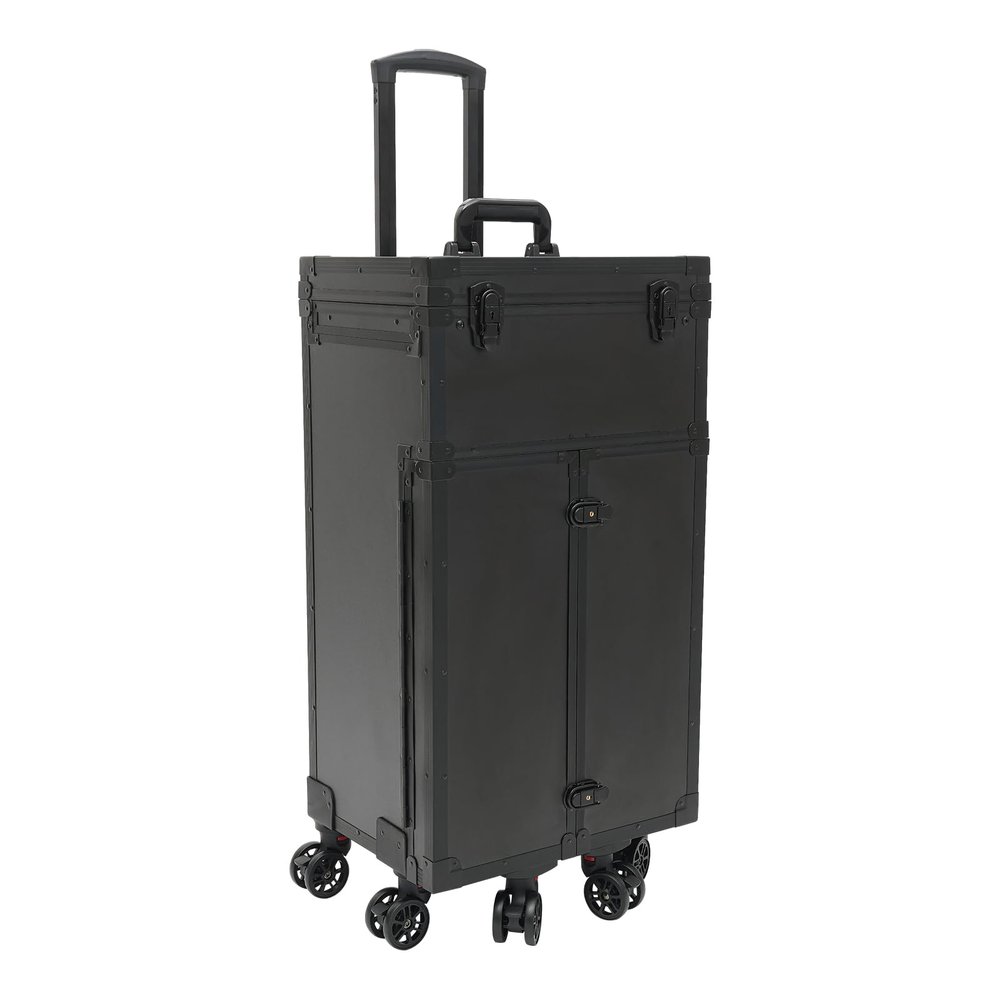 DEIGEHJRE Rolling Makeup Case, 31.5" H Makeup Organizer Travel Case W/Wheel + Key, Salon Trolley Cart,Clear Storage Bag & Wide Opening For Makeup Enthusiasts, Hair Barbers/Stylists.