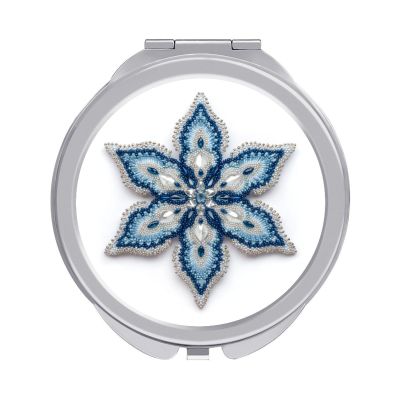 zxxpensy Snowflake Mandala in Silver Blue Gemstones Compact Mirror Handheld Round Foldable Portable Travel Makeup Mini Mirror for Women Girls Purse Pocket