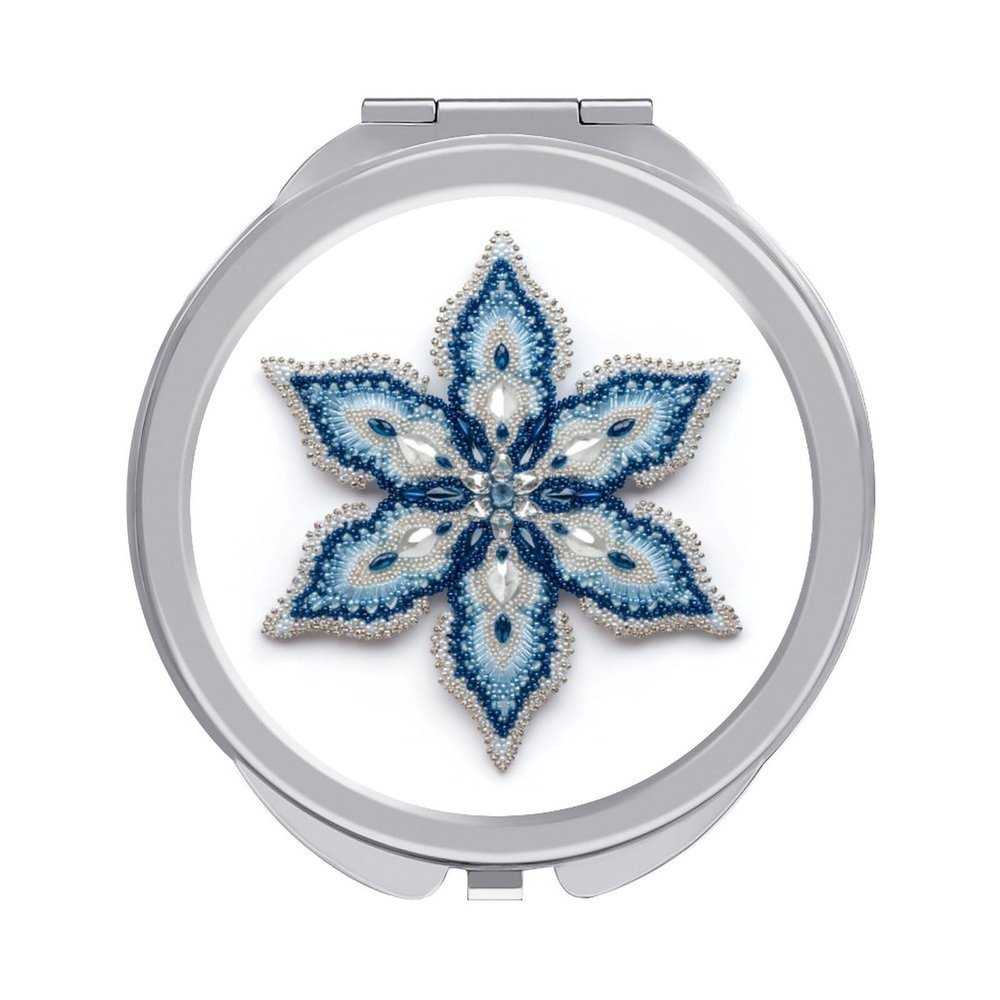 zxxpensy Snowflake Mandala in Silver Blue Gemstones Compact Mirror Handheld Round Foldable Portable Travel Makeup Mini Mirror for Women Girls Purse Pocket