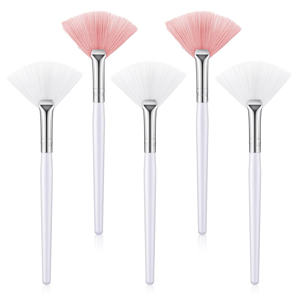 5 Pcs Mask Brushes for Facials, Soft Reusable Face Mask Applicator Tool Washable Fan Shaped Face Masks Brush Applicator for Women Girls Lady (Pink, White)