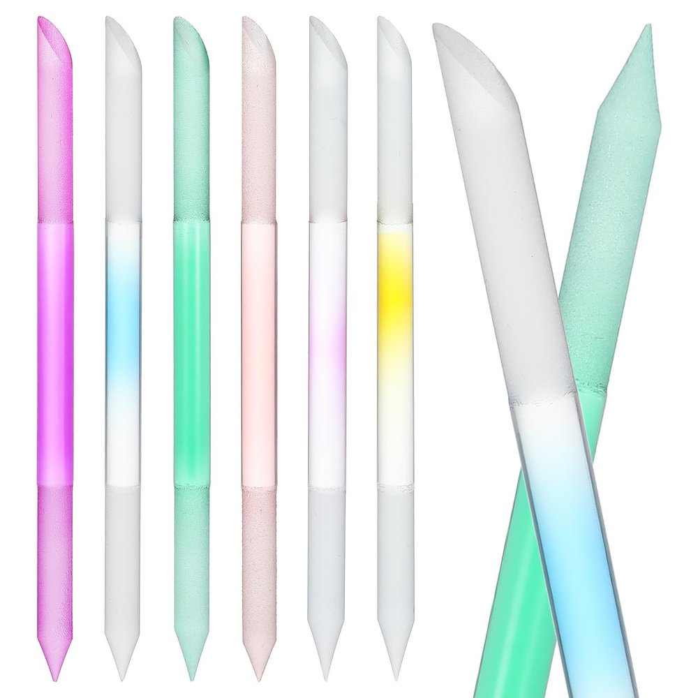 6 Pcs Glass Cuticle Pusher, Dual Ended Cuticle Pusher, Crystal Angled Cuticles Manicure Stick, Multi Color Nail Cuticles Trimmer Remover Tool(Transparent+Frosted)