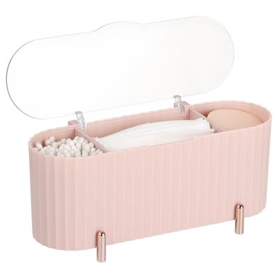 3-Slot Qtip Dispenser, Clear Lid Cosmetic Cotton Storage Box, Countertop Organizer for Bathroom, Makeup Table