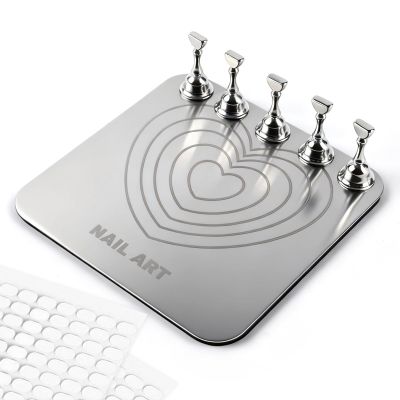 TADOPRO Nail Stand for Press Ons, Nail Holder for Painting Nails, Press on Nail Stand for Nail Art with Magnetic Metal Base 200pcs Double-sided Tape Nail Art Home DIY & Salon Use(sliver01)