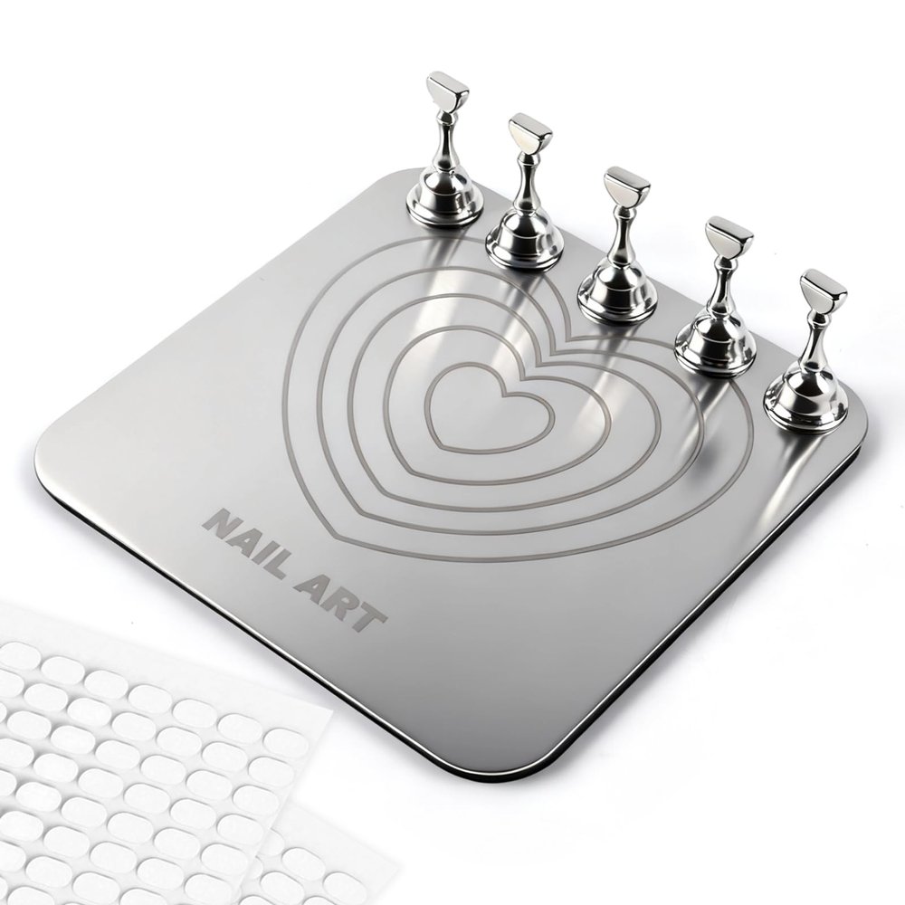 TADOPRO Nail Stand for Press Ons, Nail Holder for Painting Nails, Press on Nail Stand for Nail Art with Magnetic Metal Base 200pcs Double-sided Tape Nail Art Home DIY & Salon Use(sliver01)