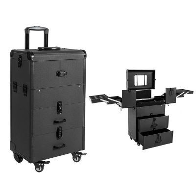 JDINAAS Rolling Makeup Train Case, Bearing Capacity 110.23Lbs Makeup Rolling Case Professional Makeup Case for Dressing Rooms and Beauty Salons 14.57 x 9.45 x 25.98 Inch (Black)