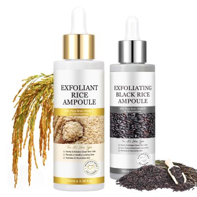 Rice Exfoliating Ampoule Set - Black & White Rice Exfoliator for Gentle Peel & Blackhead Removal, Hydrating Pore Minimizing Serum, Korean Skin Care 2-Pack for All Skin Types (Black+White, 03)