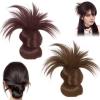 2 PCS Clip-On Feathered Bun Wig - Messy Bun Hair Piece for Women, Ponytail Extension, Hair Clips with Hair Attached Volumizing Feathered Wig for Women to Wear Everyday (2PC Dark Brown+Light Brown) view 1