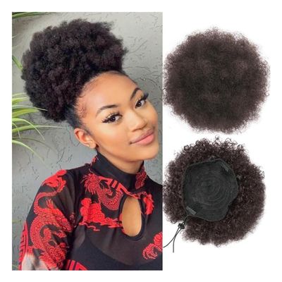 Friggqwe Fake Hair Afro Puff Girl 8inch Kinky Curly Drawstring Ponytail Black Chignon Hair Extension Hair Buns Hair Piece(Medium Brown)
