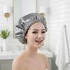 1 Pc Reusable Shower Cap for Women, Grey Double Layer PEVA Lined Waterproof Bath Caps with Adjustable Drawstring, Hair Cap for Short Hair (Spa & Home Use) view 2