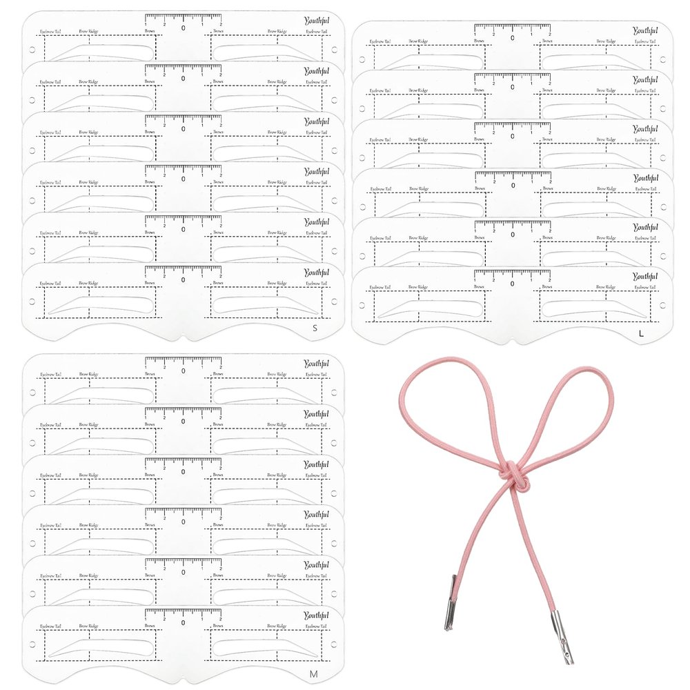 18 PCS Reusable Eyebrow Stencil, Generic 3 Sizes Eyebrow Stencils Reusable Eyebrows Template Kit Plastic Eyebrows Mold with Strap Assist Makeup Tools for Beginner