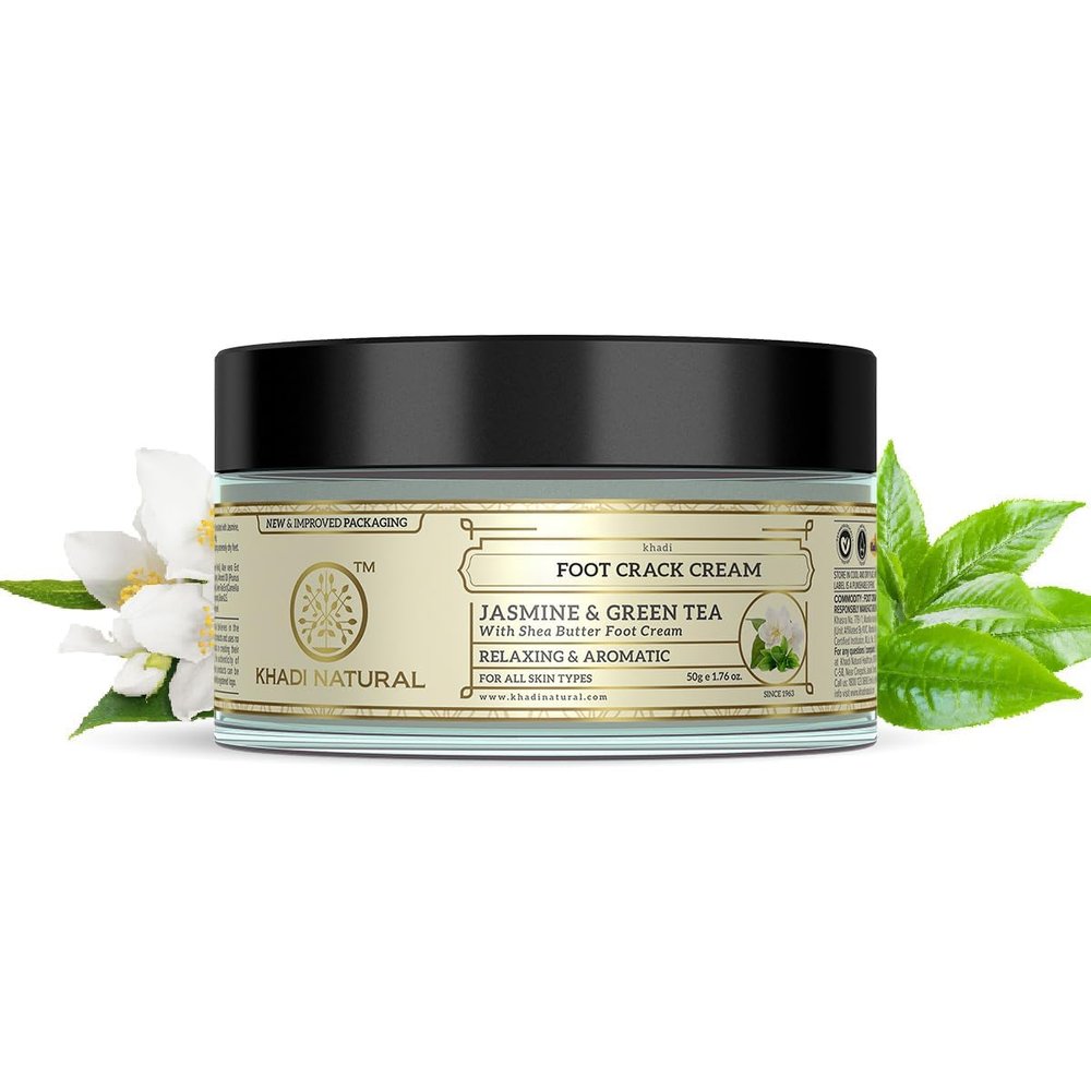 Khadi Natural Jasmine & Green Tea Foot Cream with Shea Butter | Moisturizes, Repairs Cracked Heels | Antiseptic Properties to Treat Foot Issues | For All Dry Feet | 50g