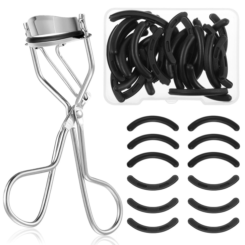 30Pcs Eyelash Curler Refills, 1 Eyelash Curler & 30 Eye Lash Curlers Refill Silicone Pads Compatible with Most, Silicone Replacement Pad for Eye Lash Curlers, Easy to Use, Black