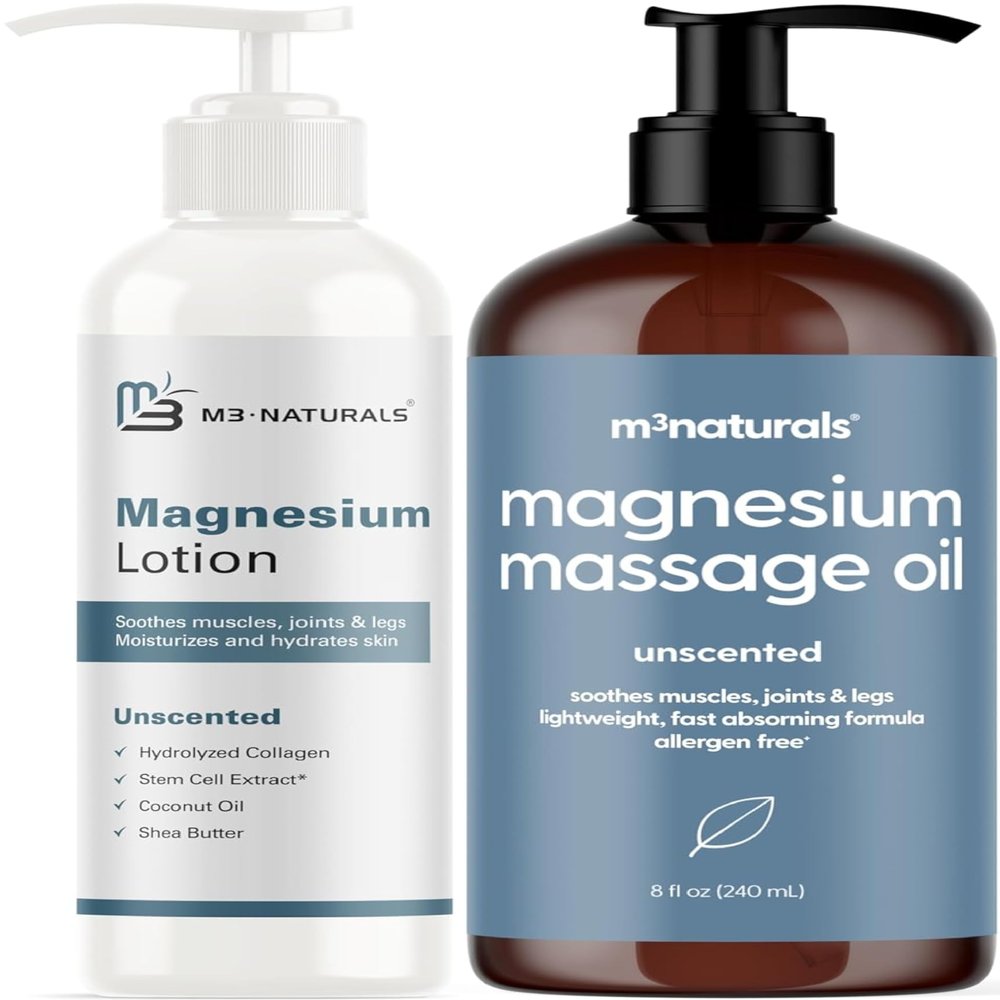 M3 Naturals Magnesium Oil Full Body Relief Bundle with Magnesium Massage Oil & Body Lotion