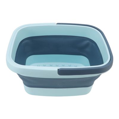 Asixxsix Collapsible Foot Bath Basin for Soaking Feet, Silicone Foot Soak Tub with Handle, Foldable Feet Spa Soaking Basin Bucket, Pedicure Foot Soak Basin, Bump Dot Design (Blue)
