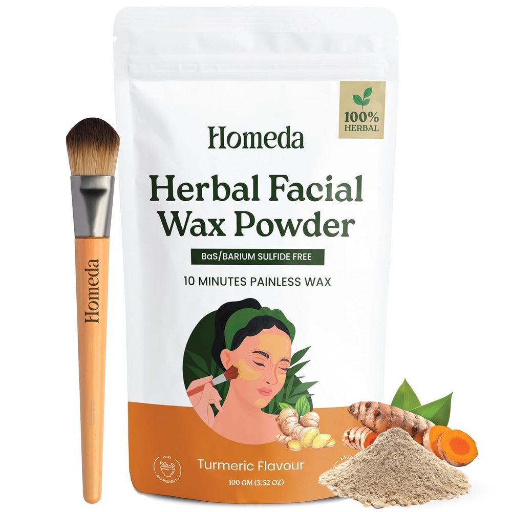 Home..da Turmeric Facial Wax Powder for Women | Bas Chemical Free | Painless Facial Hair Removal Powder for Woman | Instant Herbal Face Waxing for Men - No Irritation, Skin Rashes - Easy to Use 100gm