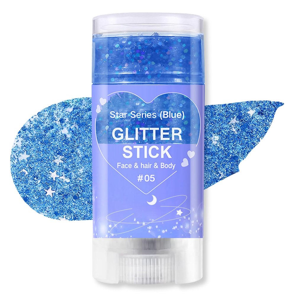 Blue Body Glitter Stick, Sparkling Hair Glitter for Kids and Women, Waterproof Face Hair and Body Glitter Makeup, Rave Accessories Carnival Chunky Sequins