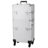 3 in 1 Aluminum Rolling Cosmetic Case Tattoo Box for Beauty Pros, with Shoulder Strap&Keys,Silver view 1