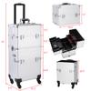 3 in 1 Aluminum Rolling Cosmetic Case Tattoo Box for Beauty Pros, with Shoulder Strap&Keys,Silver view 2