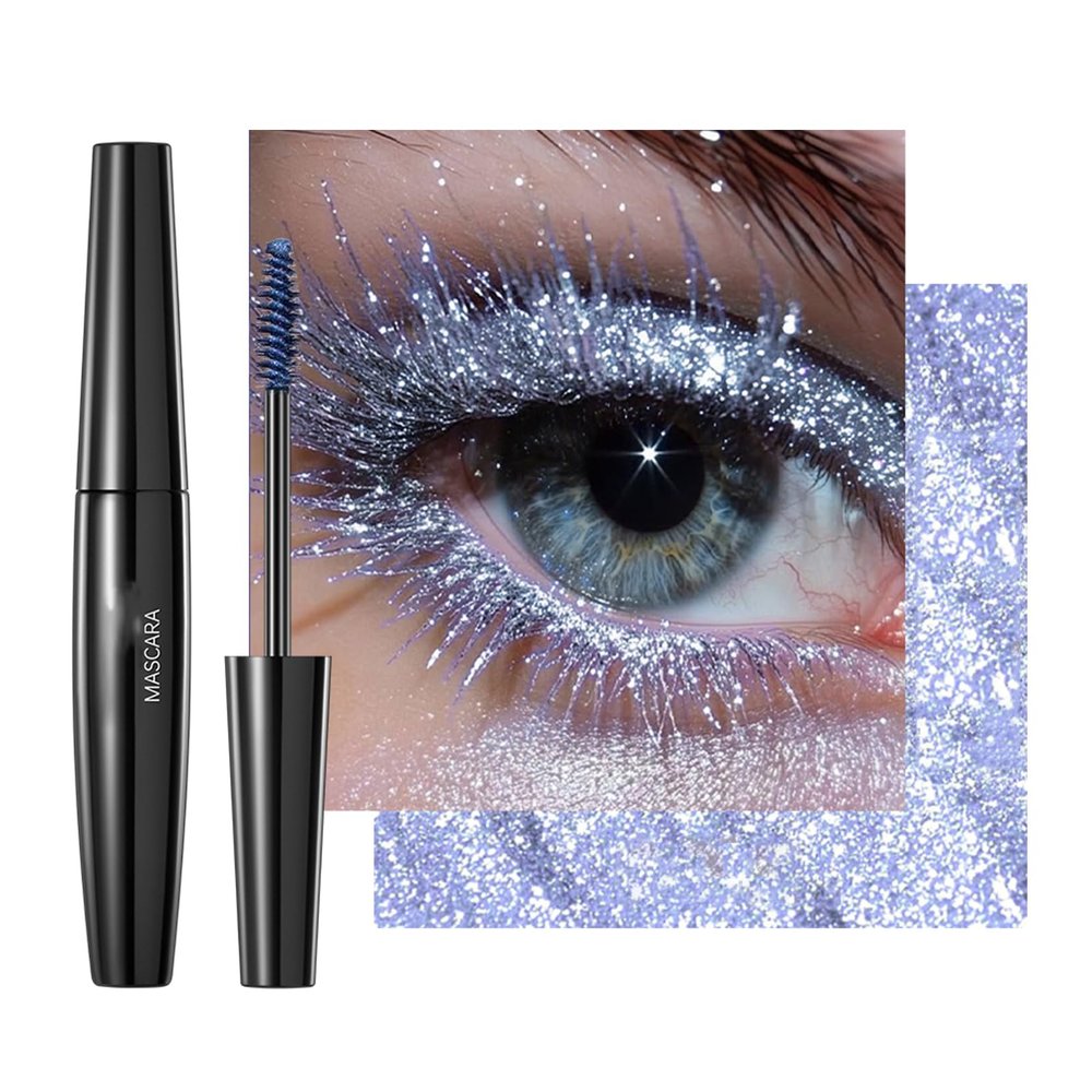 AKARY Blue Glitter Mascara for Eyelashes, 5D Diamond Sparkle Mascara, Waterproof LongLasting, Curling, Lengthening Curling rimel de pestaas Volume, for Women Eye Makeup Cosplay & Parties, 3# Blue
