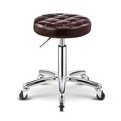 Adjustable Height Swivel Rolling Stool with Wheels, PU Leather Round Office Chair, Widened Base Drafting Stool for Medical Estheticians, Salon & Studio - Blue/Brown