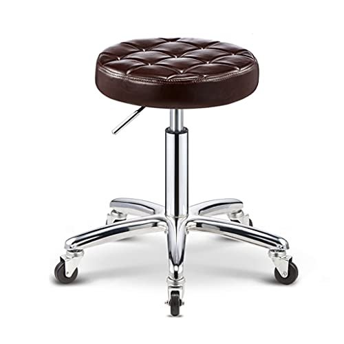 Adjustable Height Swivel Rolling Stool with Wheels, PU Leather Round Office Chair, Widened Base Drafting Stool for Medical Estheticians, Salon & Studio - Blue/Brown