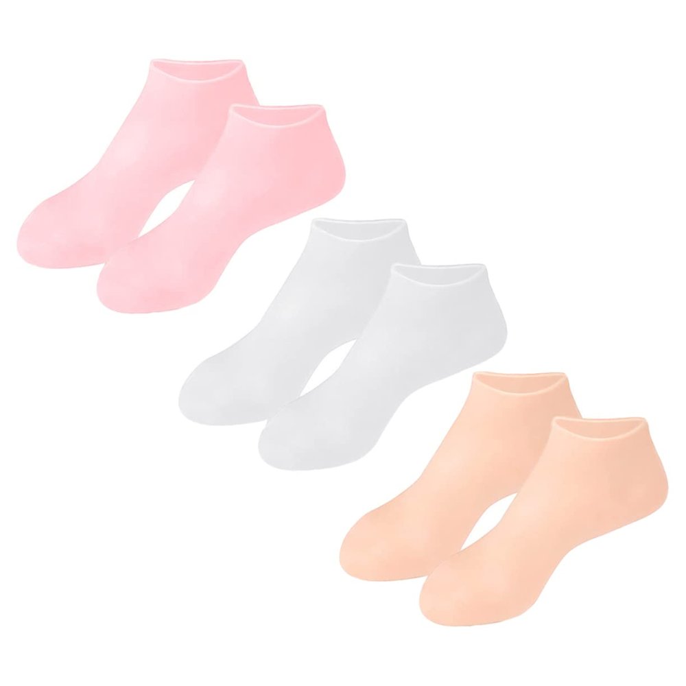 Ipetboom 3Pairs Moisturizing Protective Socks for Dry Cracked Feet Skin-Comfort Foot Care with Hydrating Softening Treatment Comfortable Fit for Daily and Overnight Use Includes White Pink
