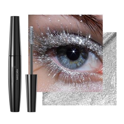 AKARY Glitter Mascara for Eyelashes, 5-Colors Diamond Sparkle Colorful Lashes, Waterproof Long-lasting Sparkle Mascara, Voluminous Lengthening for Women, Halloween Christmas Eyes Makeup, 1#Sliver
