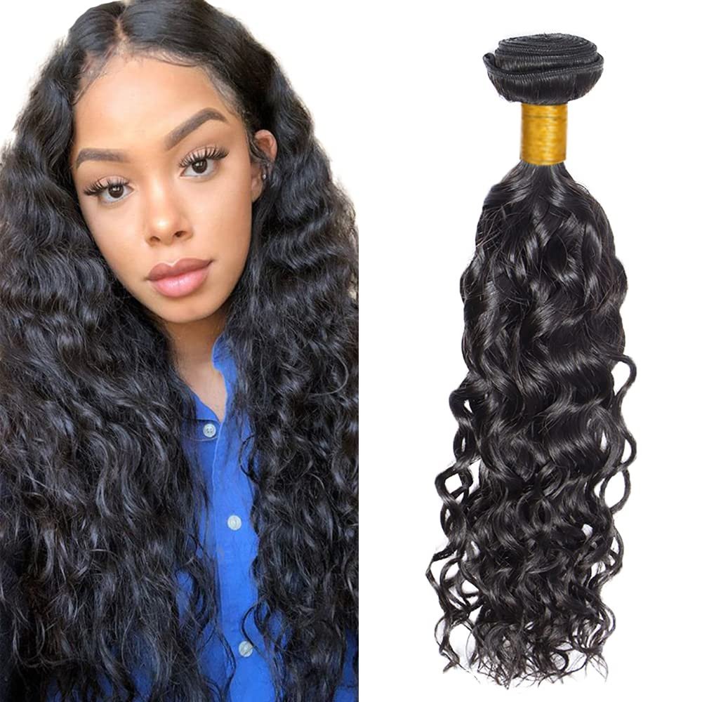 Human Hair Bundles Water Wave Bundles 16 Inch Unprocessed Brazilian Virgin Hair Weave Water Wave Human Hair Extensions #1B Natural Color Bundle 1 Bundles 50 Grams Per Bundle For Woman