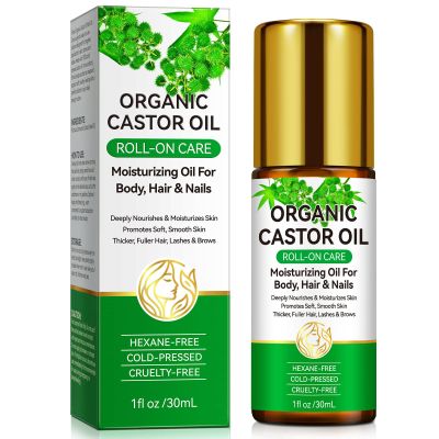 Acorn + Oak Organic Castor Oil 1 fl.oz,100% Pure Cold Pressed for Hair Growth, Eyebrows & Eyelashes  Natural Moisturizer for Skin & Nails  Roll-On Glass Bottle, Multi-Purpose Care