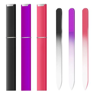 3 Pack Glass Nail Files for Natural Nail Professional Crystal Fingernail Files Double-Sided Etched Gentle Nail Care for Women Adults Purple,Black,Rose red