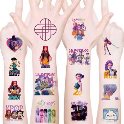 40pcs Demon Hunter Temporary Tattoos for Girls Kids,Party Favors Fake Tattoos Stickers,Korean Idol Movies Children's Birthday Supplies,Birthday Decoration Party Game Activities Reward Gifts (Pink)