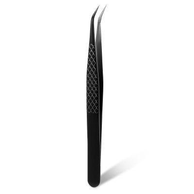 Lash Tweezers for Eyelash Extensions, Fiber Tip Lash Isolation Tweezers Curved Degree Grip Tweezer Black Stainless Steel Professional Eyelash Tweezer for Individual Isolation and Classic Lashes
