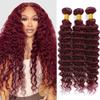 24 26 28 Inch #99J Bundles Deep Wave Bundles Human Hair Burgundy Deep Wave Bundle Unprocessed Brazilian Virgin Weave Hair 3 Bundle 50 Gram Per Bundle view 1