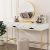 Round Mirror with Base - Modern Metal Frame Standing Mirror for Bathroom, Bedroom, Living Room - Large Circle Mirrors for Dressing Table Decor - Wall Shelf Vanity Mirror,White,30cm (11.8inch) view 4