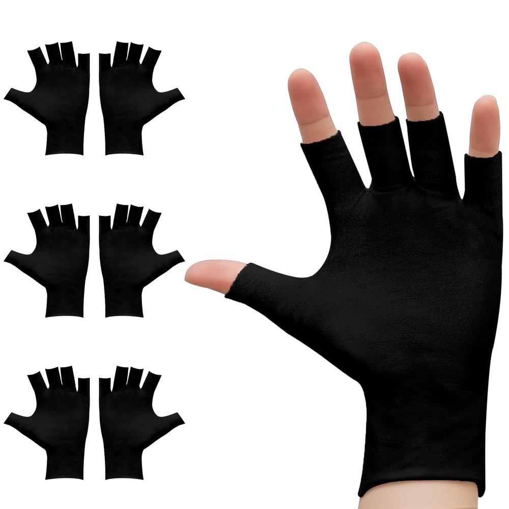 3Pairs Fingerless Cotton Gloves, Black Moisturizing Gloves, Fingerless Cotton Gloves for Eczema, Cut 5 Fingertips Overnight Hydration Fits Most Dry Hands
