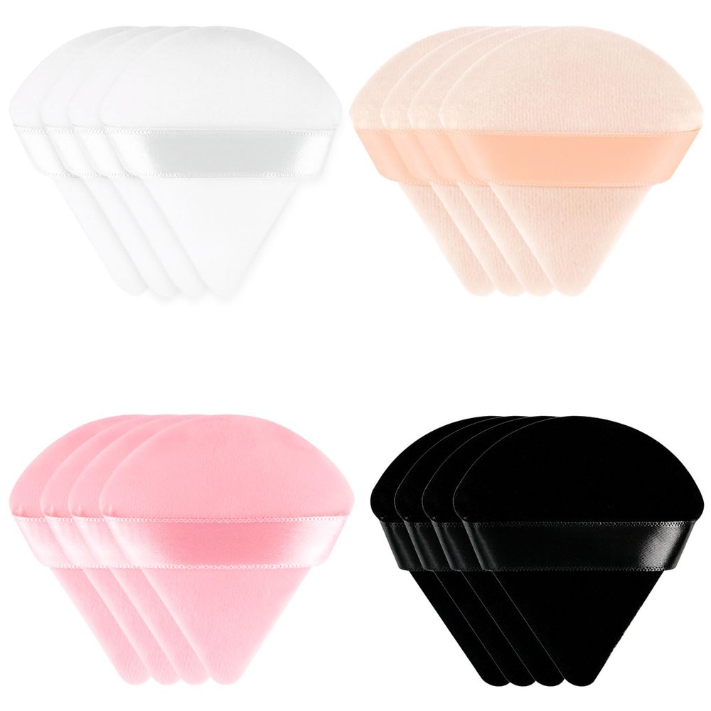 16-Piece Triangle Powder Puff Set  Soft Velour Makeup Puffs for Foundation, Powder & Blending  Reusable Beauty Sponges for Face and Body