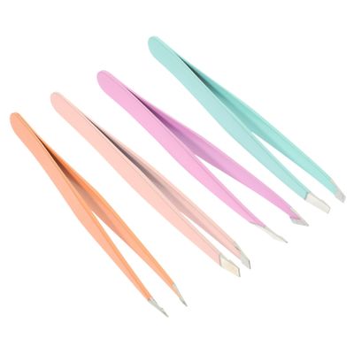 Alipis 4pcs Stainless Steel Eyebrow Tweezers for Women Professional Precision Clamps with Angled Flat Pointed and Knife Tips Grooming Tool for Facial Hair Removal and Random Color