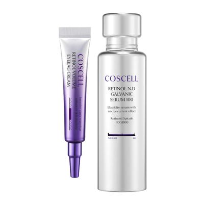 Coscell Retinol Volume Eye Bag Cream & Retino Galvanic Serum Duo  2-Step Firming and Lifting Set for Eyes and Face