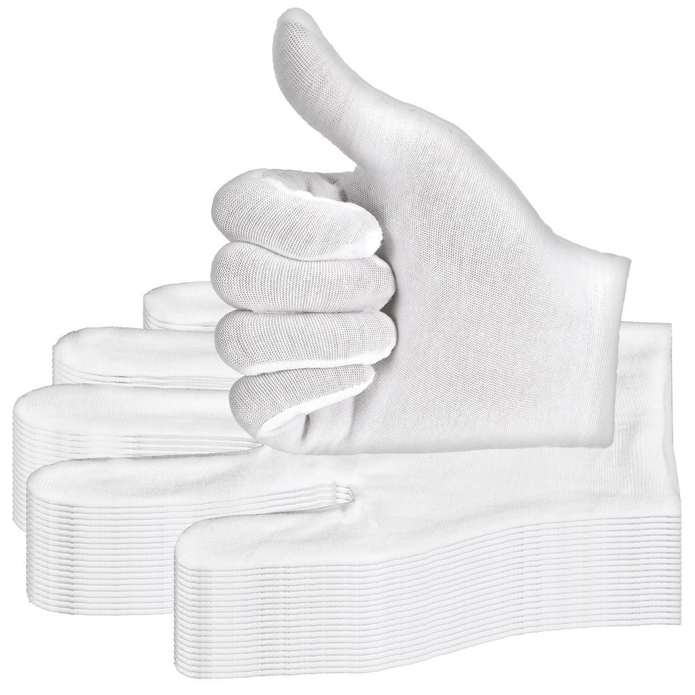 144pcs White Cotton Gloves for Dry Hands Sleeping, Breathable, Moisturizing Gloves White Cotton Glove Women for Dry Hand Moisturizing Cosmetic Eczema Hand Spa and Jewelry Inspection Serving-L