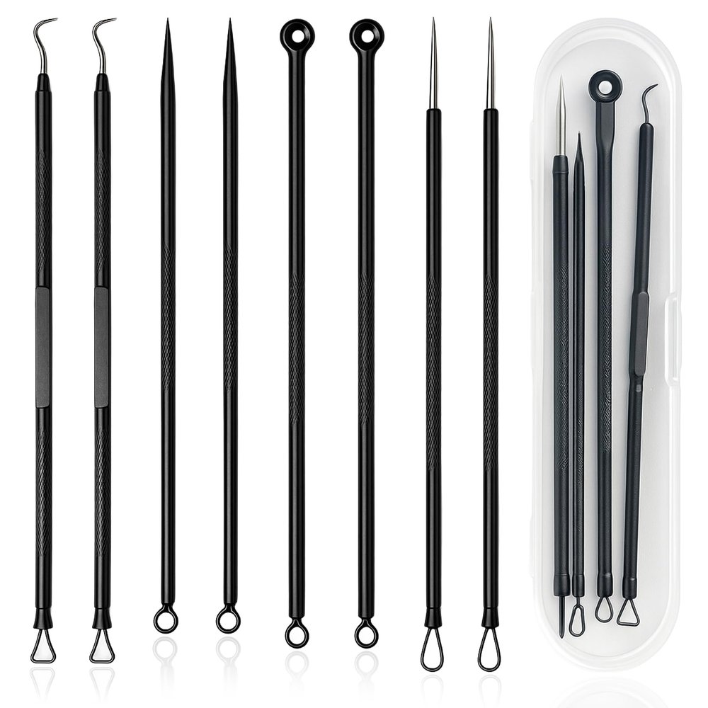 Blackhead Remover Tool Kit  4-Piece Stainless Steel Acne & Pimple Set | Whitehead & Zit Extractor with Non-Slip Handles 2 Sets