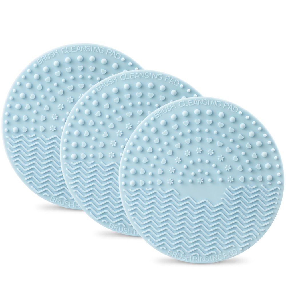 Brvlsoc 3-Pack Silicone Makeup Brush Cleaning Mats  Portable Brush Cleaner Pads with Suction Cups for Deep, Easy & Mess-Free Brush Washing (Blue)