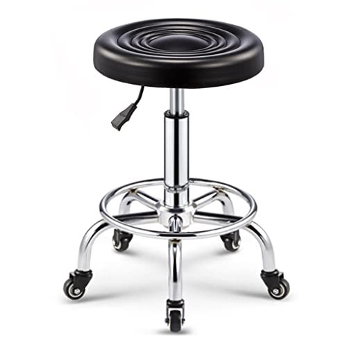 Adjustable Rolling Stool with Wheels - Round Leather Swivel Chair for Bar, Office, Spa & Shop - Height Adjustable Green Work Stool