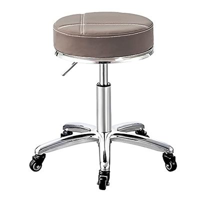 Adjustable Height Rolling Swivel Stool with Wheels, Round Drafting Chair for Office, Salon, Medical, Spa, Esthetician - Wider Seat in Pink/Grey