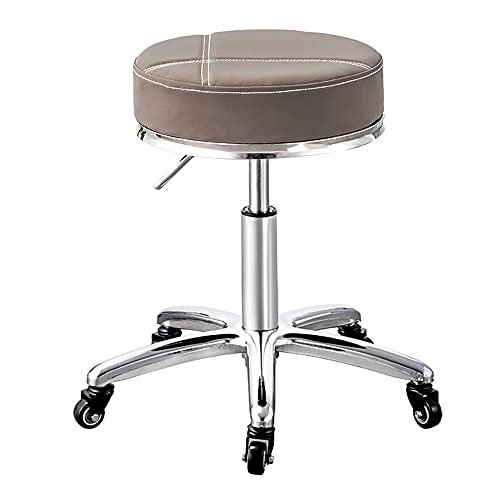 Adjustable Height Rolling Swivel Stool with Wheels, Round Drafting Chair for Office, Salon, Medical, Spa, Esthetician - Wider Seat in Pink/Grey