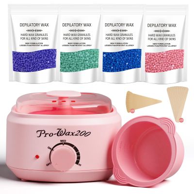 Waxing Kit for Women & Men - Complete Hair Removal Wax Kit with 4 Bags Hard Wax Beads & Silicone Pot for Full Body, Bikini, Brazilian, Eyebrow, Legs, Face - Easy to Use at Home Wax Warmer