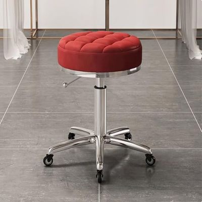 Adjustable PU Leather Rolling Stool with 5 Claws & Wheels, Swivel Bar Chair for Beauty Salon & Counter Work, Stylish Beige & Gold Accent Furniture