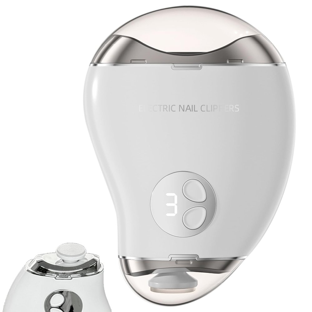 Electric Nail Clippers for Seniors with Electric Nail File, Led Light and 3 Speeds, Automatic Electric Nail Trimmer Adult and Kids Nail Clippers, Fingernail Grinder with Storage for Scraps (White)