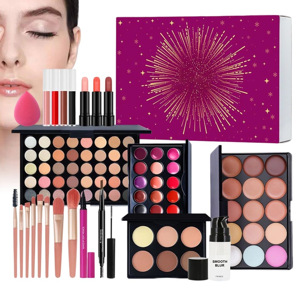Beginner Makeup Kit Full Beauty Set with Eyeshadow Palette, Lipstick, and Brushes for Women, Girls, and Teens, Ideal for Daily Use, Travel, Christmas, or Mothers Day 7.92 Inches.
